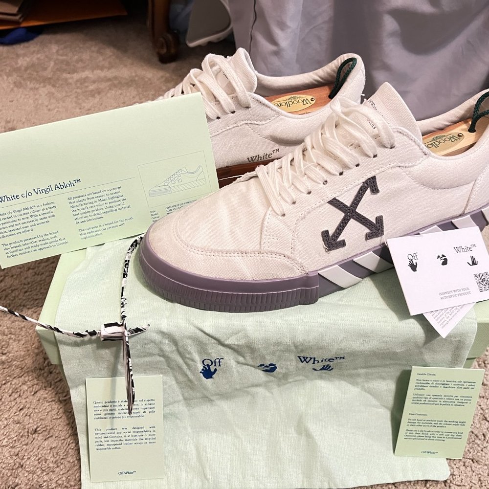 $749 Authentic OFF-WHITE c/o Virgil Abloh Men's White Canvas Low Trainers Sz.43